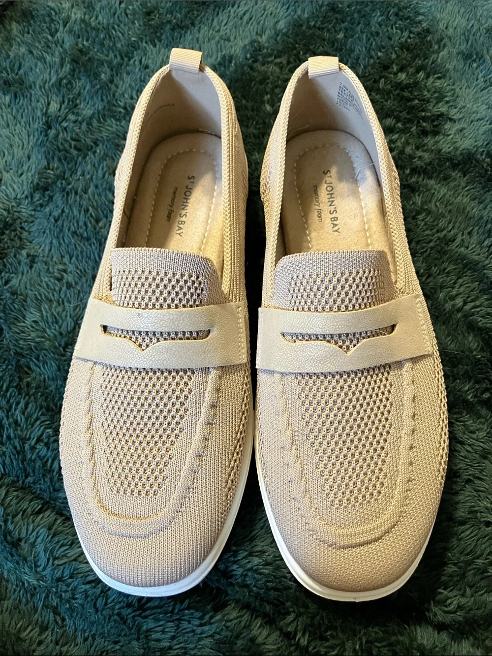 St. John's Bay Women's Knit Slip-On Loafers in Light Beige